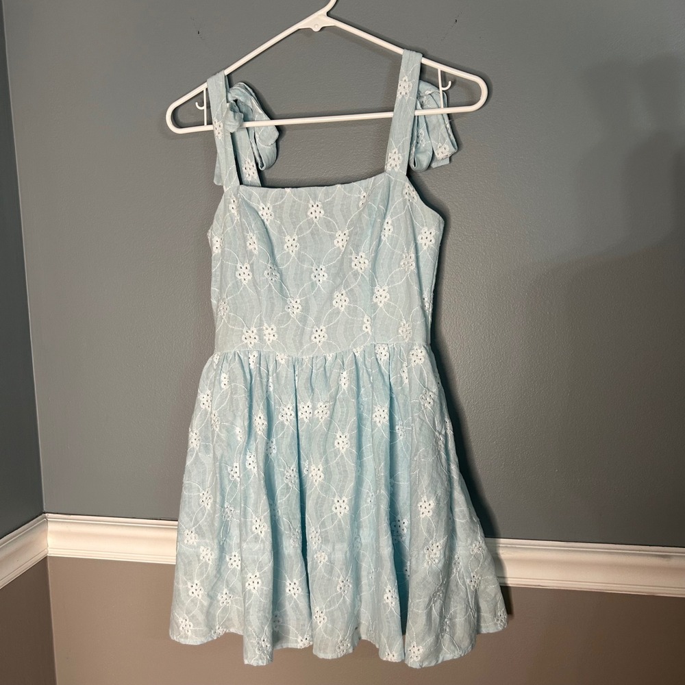Altar'd State Light Blue Floral Eyelet Tie Strap Mini Dress XS